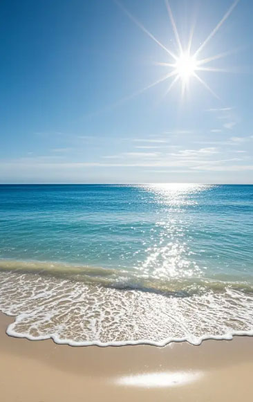 fuerte luz solar en el mar