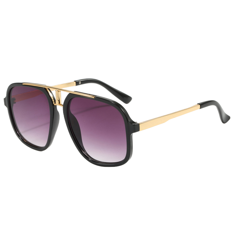 86518 Biggie Frame with I Shape Metal Double Puente de Oro Tono de oro Templos de metal Gafas de sol Aviator