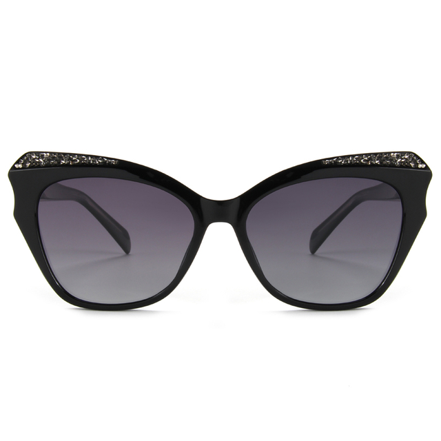 7013 Cejas gruesas de la forma del ojo de gato con gafas de sol de diseño de mujeres con diamantes de imitación