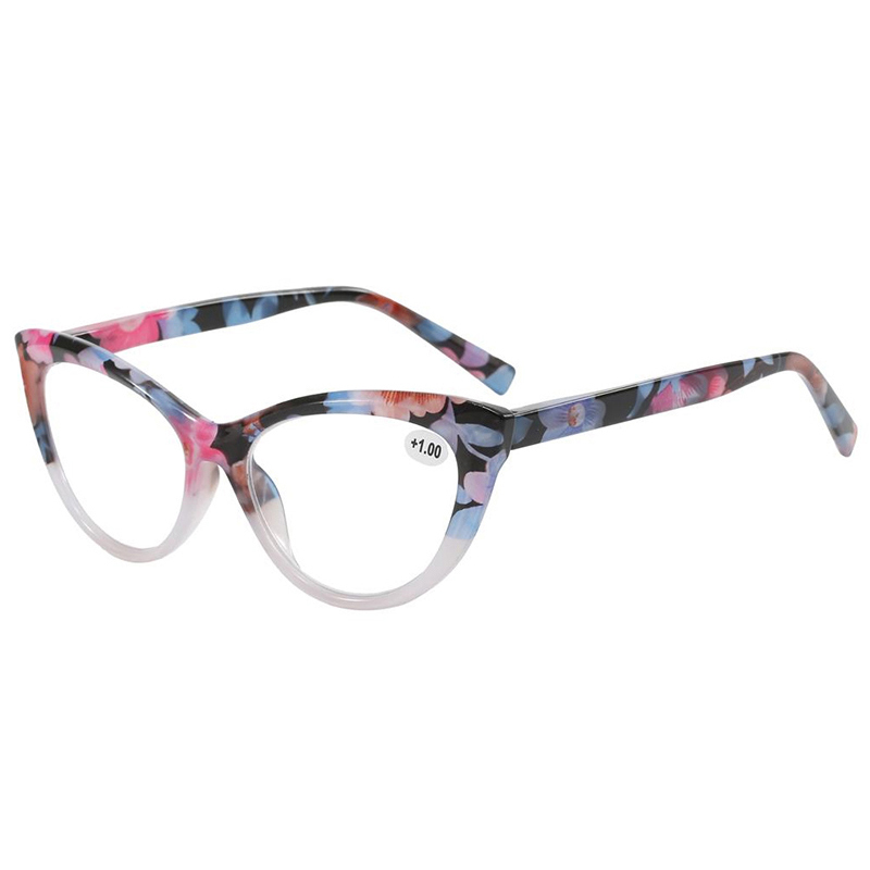 3145 marco de forma de cateye elegante con hermoso patrón floral estampado para mujeres lector