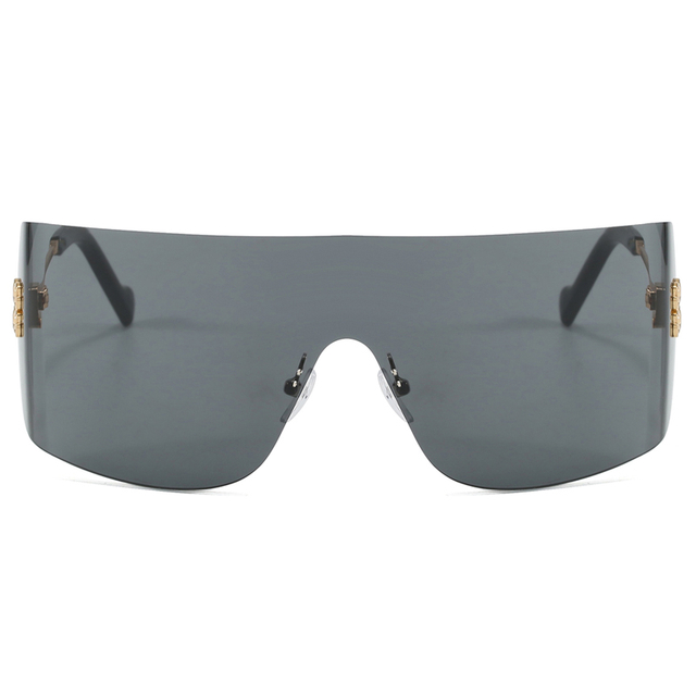 86505 Biggie Rimless Lens Golden Finish Temples Flexible Rubber Nose Pad Mask Sunglasses