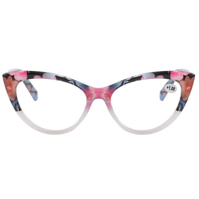 3145 marco de forma de cateye elegante con hermoso patrón floral estampado para mujeres lector