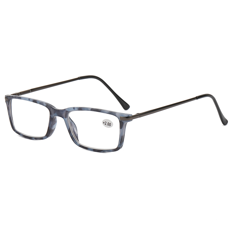 3004 Forma rectangular de plástico marco delantero esmalte de metal delgado Gafas de lectura unisex