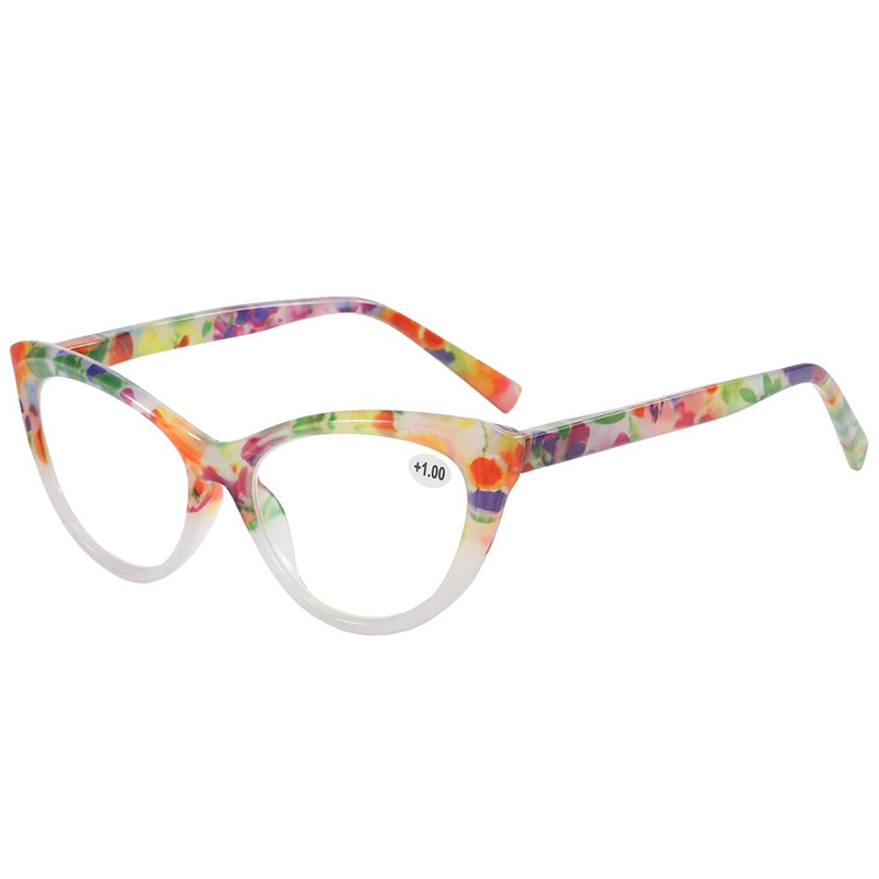3145 marco de forma de cateye elegante con hermoso patrón floral estampado para mujeres lector