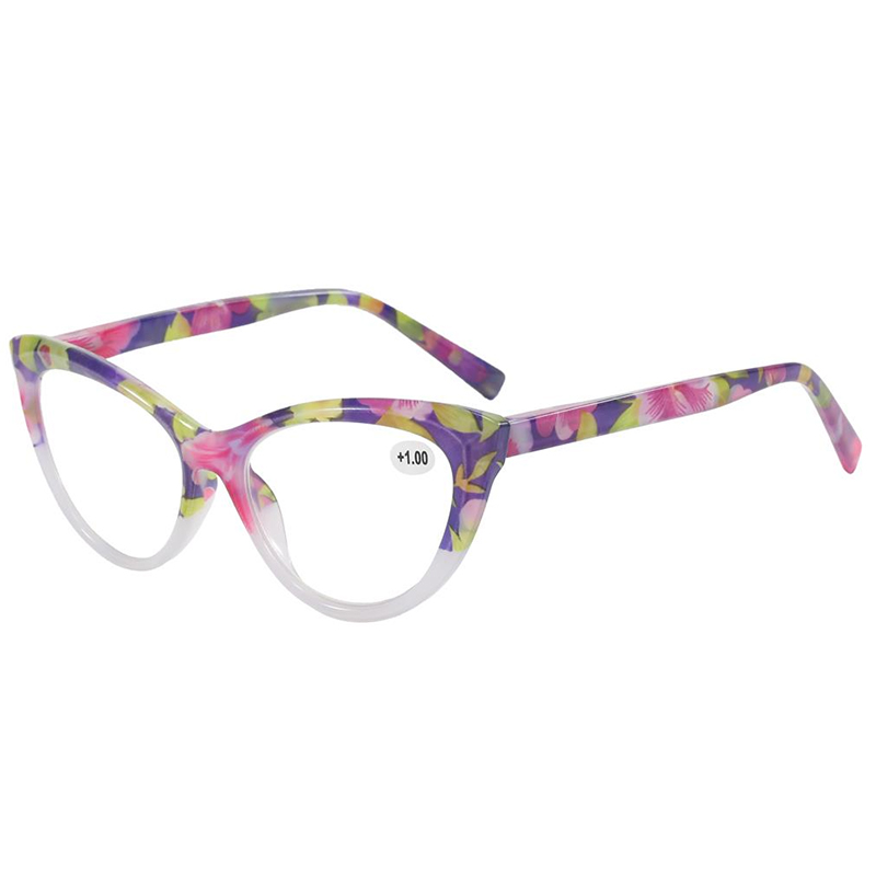 3145 marco de forma de cateye elegante con hermoso patrón floral estampado para mujeres lector
