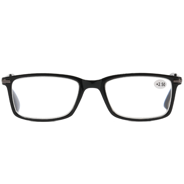 3004 Forma rectangular de plástico marco delantero esmalte de metal delgado Gafas de lectura unisex