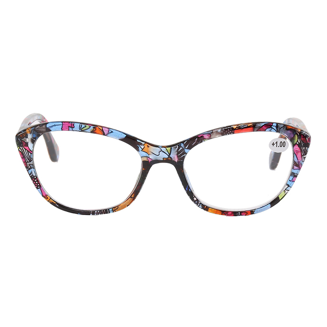 3108 marco de forma de ojo ovalado con bisagra de primavera estampando gafas de lectura de mujeres